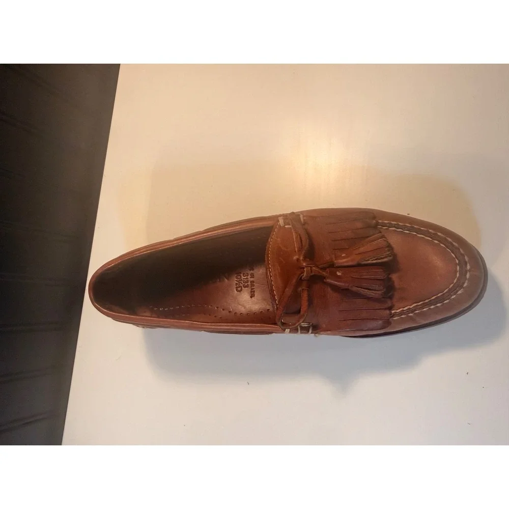 Cole Haan Mens 10.5 D Tan Leather Kiltie Tassel Loafers 3133 Made in Brazil